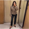 Plaid Short Trench Coat Women Lapel Collar Double Breasted Belted Waist Long Sleeve Loose Jacket Autumn Casual Chic Coats