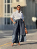 Women High Waist Patchwork Wide Leg Denim Trousers Jeans Retro Casual Elastic Waist High Street Pockets Loose Jeans