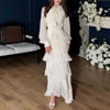 Long Sleeve Women's Autumn Dress Elegant O Neck Layered Ruffle Evening Dress Casual Solid Chiffon Irregular Maxi Dresses