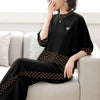 Middle-aged mother Suit Spring Autumn Loose Plaid Patchwork Top+Wide leg pants Two-piece Women's Clothing Sets