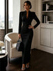 Women's Evening Party Elegant Long Dress Solid V-Neck Long Sleeve Sheath Bodycon Maxi Dresses White Black Clothing