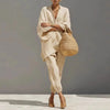 Female Clothing Two Piece Set Spring V Neck Loose Top Pullover & Long Pants Outfits Woman Batwing Sleeve Vintage Suit Mujer