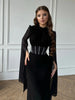 Spring Wine Red Stand Collar Long Sleeve Slim Fit Slit Long Dress Women Elegant Temperament Flowy Gown