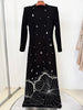 High Street Designer Vestido Women's Long Sleeve Crystal Diamonds Beaded Long Maxi Dress