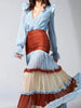 Elegant Ruffle Dress for Women Tiered A-Line Sweet Lantern Sleeve V-Neck Patchwork Layer Long Dress for Autumn