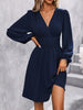 Dresses Woman Clothing V Neck Lantern Sleeve Wrap Mini Dress Ruched Waist Flowy Hem Elegant for Autumn and Party Styles