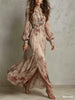 Elegant Long Sleeve Chiffon Long Dresses For Women Floral Print Slim Party Maxi Dress Casual