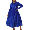 Vintage Sequin Women Church Swing Dresses Long Sleeve O-Neck High Waist Elegant Glitter Banquet Party Evening Dress