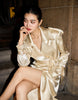 Spring Autumn Long Shiny Flowy Soft Satin Trench Coat for Women Belt Double Breasted Elegant Designer Closthes