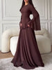 Round Neck Flared Long-Sleeve Long Gown for Women, High-Waisted with Ruffled Hem, Flowing and Elegant Floor-Length Party Evening Dress