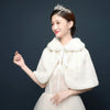White Womens Winter Thicken Plush Wrap Stole Elbow Length Wedding Bridal Shawl Cape Warm Jacket Shrug with Lace Up Ribbon