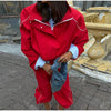 Women Solid Zip Up Two Piece Set High Neck Loose Jacket Wide Leg Track Pants Spring Autumn Casaual Hip Hop Outfit