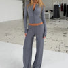 Women's Clothing Cardigan Slim Long Sleeve Low Waist Long Pants Sweater Solid Color Two Piece Outfits Woman Simple Style Casual