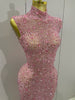 Sexy Sparkly Crystal Diamonds Mesh See Through Long Dress Women Elegant Party Costume Singer Stage Performance Outfit