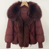 Puffer Coat Women Knit Sleeve Real Fur Coat Winter Large Real Raccoon Fur White Duck Down Jacket Oversized Feather Parka