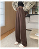 Autumn Winter High Waist Woolen Women's Wide Leg Pants Button Korean Casual Loose Straight Full Length Trousers Female