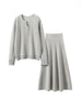 Chic Women Sweater Suite Skirt 100% Cashmere A-Line Skirt Autumn Winter Wave Skirt Elastic Knee Length Dress Sequins French Knit