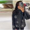 Vintage Sequin Snowflake Jacket For Women Long Sleeve Stand Collar Loose Coat Lady Wool Blend Warm Thicken Outwears