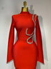 Women Sexy Long Sleeve Diamonds Maxi Long Bodycon Bandage Dress Celebrity Elegant Evening Party Birthday Dresses