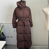 Winter Warm Stand Neck Long Lace Up Down Jackets Women Solid Ruff Soft Waist-cinching Coat Female Winter Chic Jackets