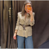 Women's Striped Blazer Belted Single Breasted Long Sleeve Lapel Neck Coat Female Casual Daily Commute Office Jacket