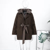 Dark Brown Hooded Hybrid Belted Jacket Oversize Long-Sleeve Spring Elegant Women Outerwear Office Casual Overcoat