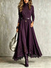 Women Vintage Boho Turtleneck Long Sleeve Maxi Dress Lace Hem Sashes Waist Flowy Long Dress Fall Winter Elegant Ladies Robe