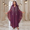 Eid Muslim Dress for Women Bat Sleeve Abaya Diamond Flower Party Dresses Kaftan Cardigan Chiffon Long Robe Lady
