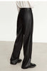 Minimalist PU Leather Casual Pants for Women Autumn Loose Floor Length Straight Slit Female Trousers 12343250