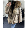 White Duck Down Jacket Winter Women Warm Loose Coat Natural Real Fox Fur Collar Thick Outerwear Parkas