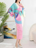 Pleated Dress For Women V-neck Batwing Sleeves Spliced Contrast Color Dresses Female Clothing 2YA2012