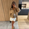 Elastic Drawstring Waist Jackets Women Casual Stand Collar Long Sleeves Cropped Trench Outerwear Lady Autumn Daily Windbreaker