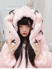 Autumn Oversized Sweet Cute Soft Purple Black Faux Fur Coat Women with Bunny Ears Kawaii Loose Fluffy Jacket Hoodie