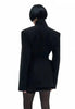 Women Black Blazer Stand Collar Metal Buckle V-Neck Hollow Waist Slim Fit Party Long Suit Jacket