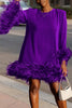 Women's Mini Dress Feather Hem Cocktail Evening Party Elegant Dress Spring Round Neck Solid Y2K Straigth Loose Dress