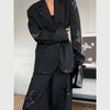 Black Sequin Embroidery Blazer 2 Piece Set Women Full Sleeve Lapel V-neck Loose Wide Leg Pants Suit Lady Spring Autumn Wear