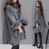 S-5XL Winter Warm Cloak Horn Buckle Woolen Poncho Capes Women Faux Rabbit Fur Dolman Sleeves Loose Long Cappa Coat