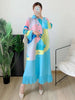 Maxi Pleated Dress For Women Lapel Single Breasted Long Sleeves Color Block Tassel Hem Loose Chic Clothing Autumn 2R5928
