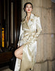 Spring Autumn Long Shiny Flowy Soft Satin Trench Coat for Women Belt Double Breasted Elegant Designer Closthes