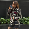 Zebra Striped Faux Fur Jacket Women Stand Collar Burgundy Velvet Patch Pocket Single Breasted Coat Autumn Street Jackets