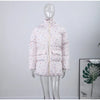 Women's Floral Print Hooded Puffer Jacket with Bow Decor Cute Oversized Winter Warm Coat Loose Casual Feminine Outerwear