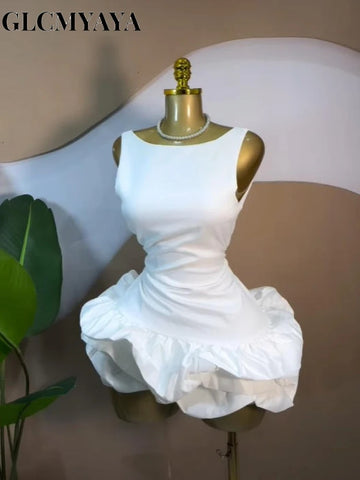 Women Round Collar Tierred Ruffles Smock Mini A-line Dress Elegant Evening Birthday Party Dresses Vestidos