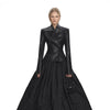 IG Women's Gothic Faux Leather Embossed Fitted Leather Blazer Structured Shoulder Lace Cuff Casual Black Blazers