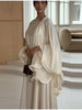 Women Beige Pleated Cape Set Loose Long Sleeved Ruffles Blouse A-line Maxi Flowy Skirt Chic Formal Evening Party Outfit