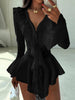 Irregular Hem Dress Women Tierred Y2K Flare Sleeve V-Neck Bandage Stretch Elegant Birthday Party Chic Hipster Bodycon