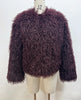 Brown Faux Fur Coat Women's Round Neck Loose Long Sleeves Thick Plush Short Jacket Winter 7A1041