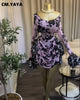 Women Tie Dye Print Ruffles Long Sleeve Bodycon Ruched Draped V-neck Dress Fall Street Birthday Vacation Dresses