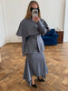 Light Blue Cape 3 Piece Outfit Women Solid Slim Blouse Asymmetrical Hem Midi Skirt Lady Formal Office Matching Set