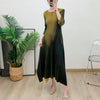 Gradient Pleated Dress For Women Round Neck Loose Casual Style Irregular Hem Female Clothes 2DB2221