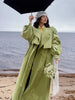 Green Oversized Belt Overcoat Women Elegant Long Sleeve Pleated Lapel Lace Up Windbreaker Autumn Lady Daily Street Outerwears